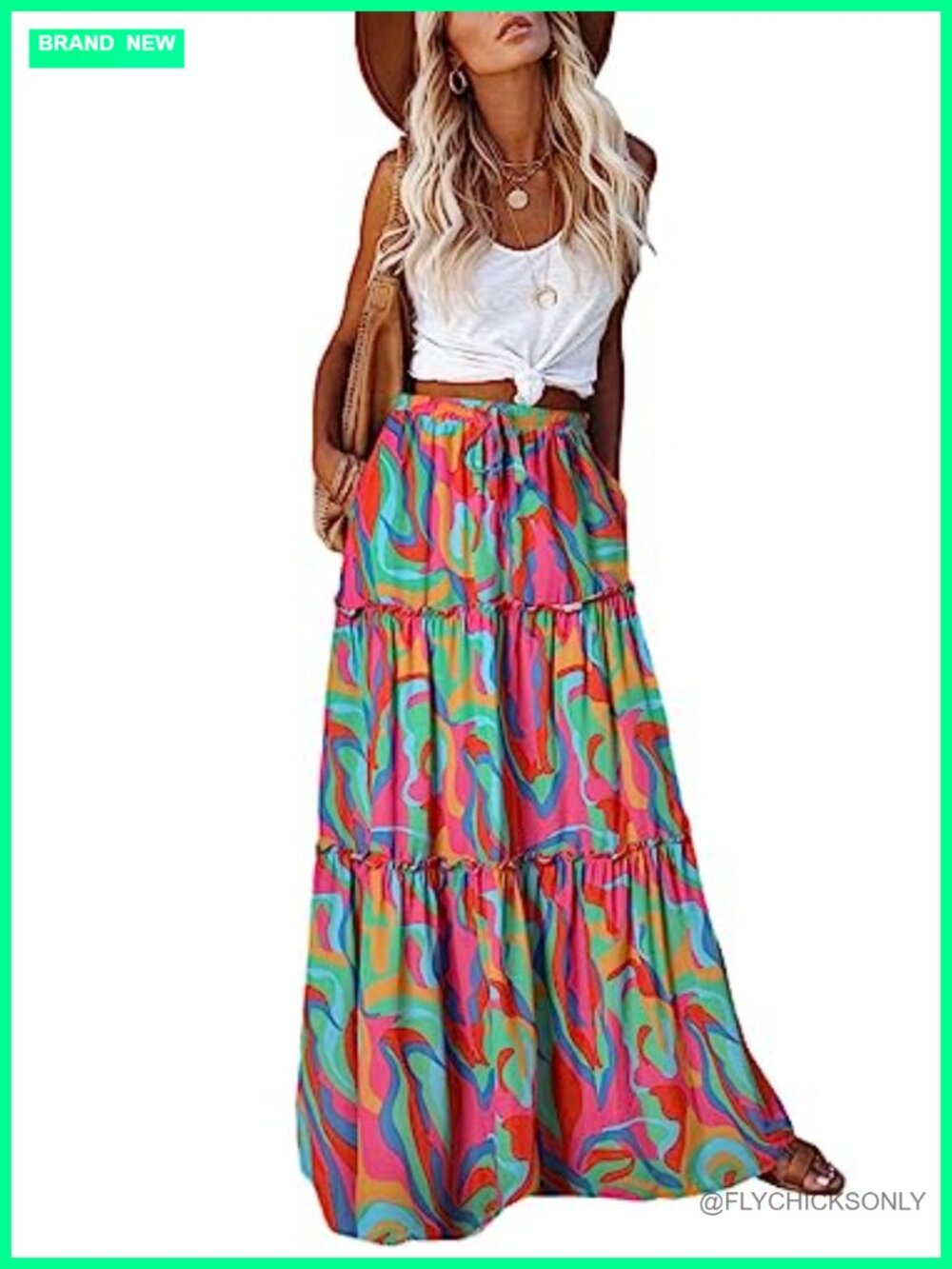 Boho Flowy High Waist Tie Maxi Skirt with Pockets Chiffon Women's